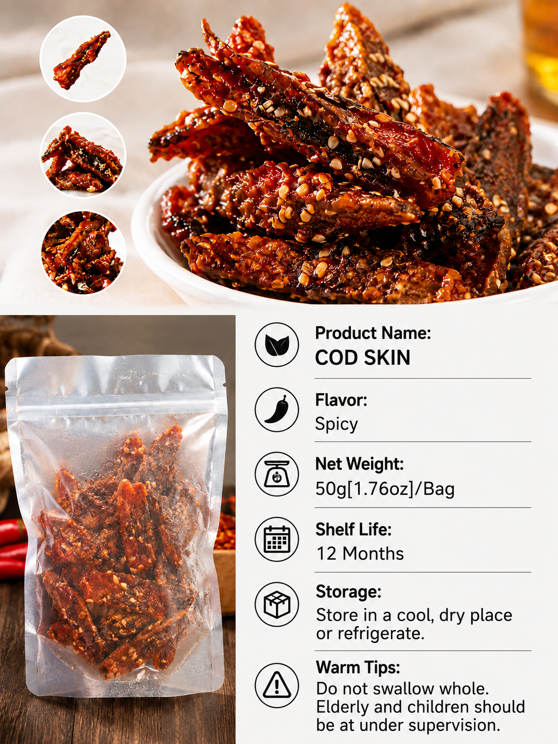 🌶️Premium Crispy Spicy Cod Skin Snack | Crunchy Seafood Chips-Luke